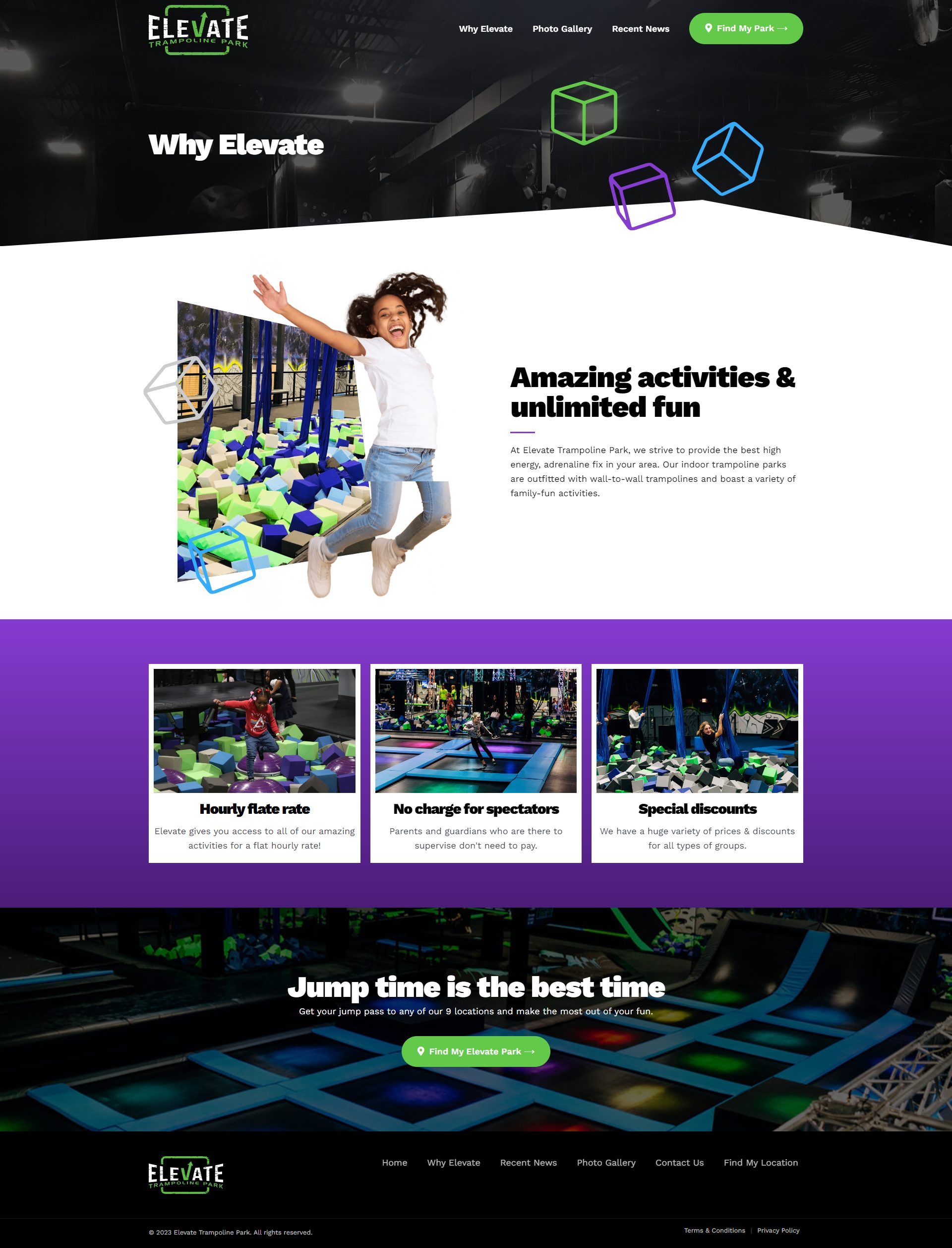 elevate trampoline park web page