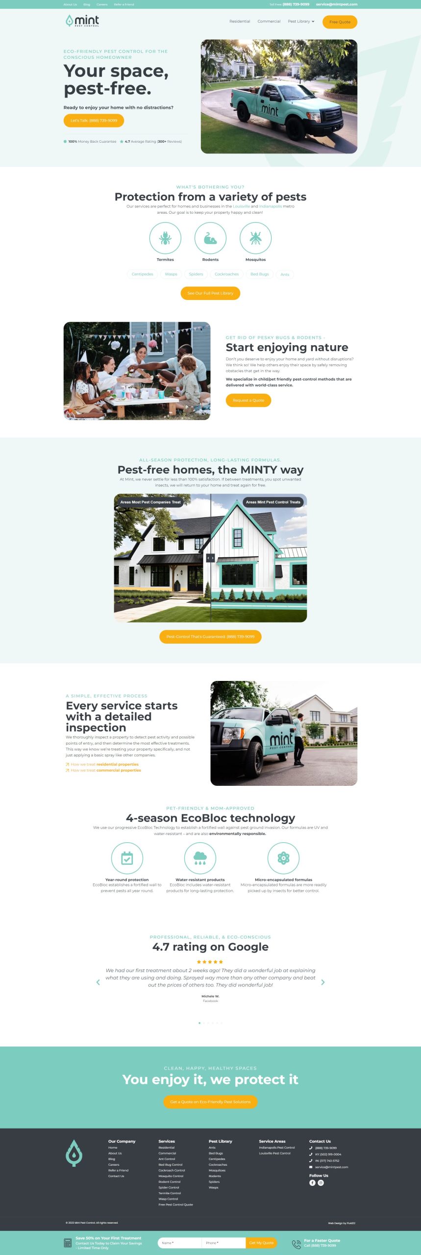 Mint Pest Control website design capture