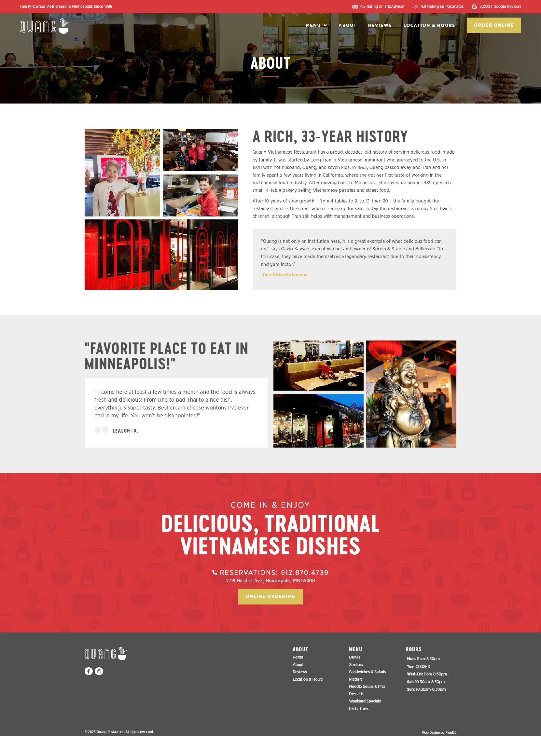 Quang Restaurant website design screen shot